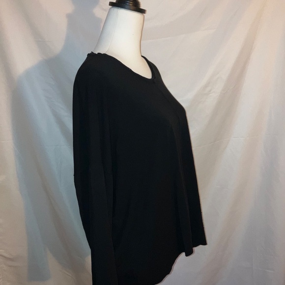 WORKING OVERTIME Black Asymmetrical Stitch Pleated Hem Long Sleeve Top - Picture 2 of 6